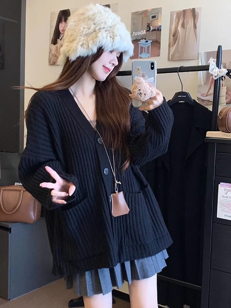 

Свободный вязаный свитер с V-образным вырезом, пальто, женское пальто Faion Sle, ранняя осень, Новое поступление, удобный открытый кардиган