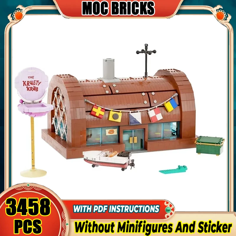 

Moc Building Block Krusty Krab Модель Технология Кирпич DIY Сборка Модульная городская игрушка с видом на улицу для праздничного подарка