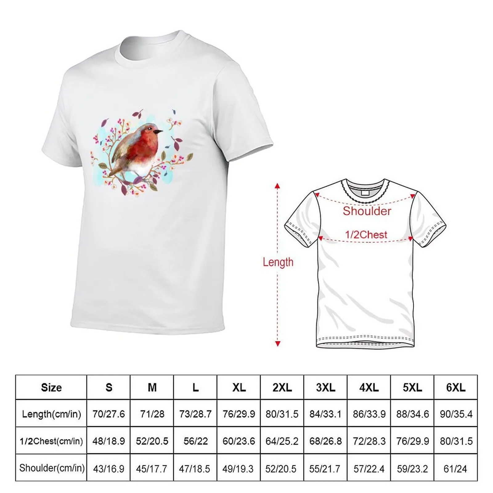 Robin - Bird Watercolor T-Shirt oversize t-shirts man funny shirt cotton black t shirts for men