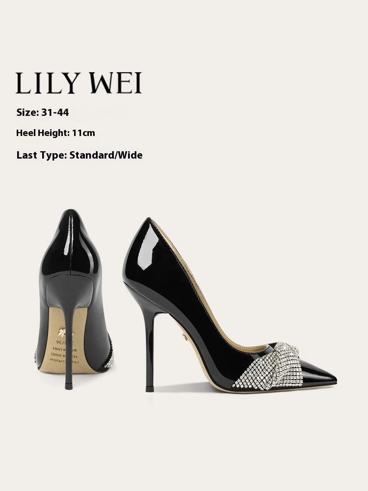 

Spring and summer new pointed shallow rhinestone twisted shoes thin high-heeled banquet dress large size small size women's shoe