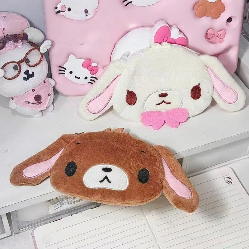 Kawaii Sugarbunnies Plüsch-Geldbörse, Kopfhörer, Reißverschluss, Münzgeldbörse, Sanrio Shirousa, weiße Häschen-Tasche, kleine Taschen, Plüsch-Geldbörsen-Beutel