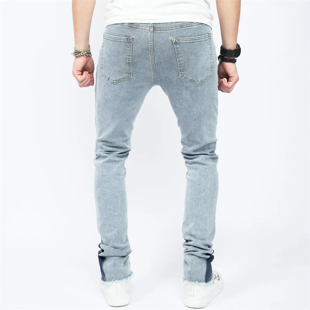 Hip Hop Streetwear Men's Regular Fit Stacked Jeans Ripped Slim Fit Patch Distressed Destroyed Straight Denim Pants 2024 XS-2XL