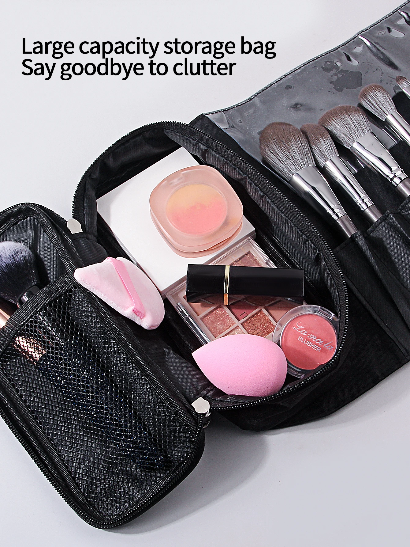 ชุดแปรงแต่งหน้าอเนกประสงค์ 20 ชิ้น & ฟองน้ำแต่งหน้าแบบนุ่ม แป้งพัฟทรงสามเหลี่ยม & กระเป๋าเก็บของแบบพับได้แบบพกพา