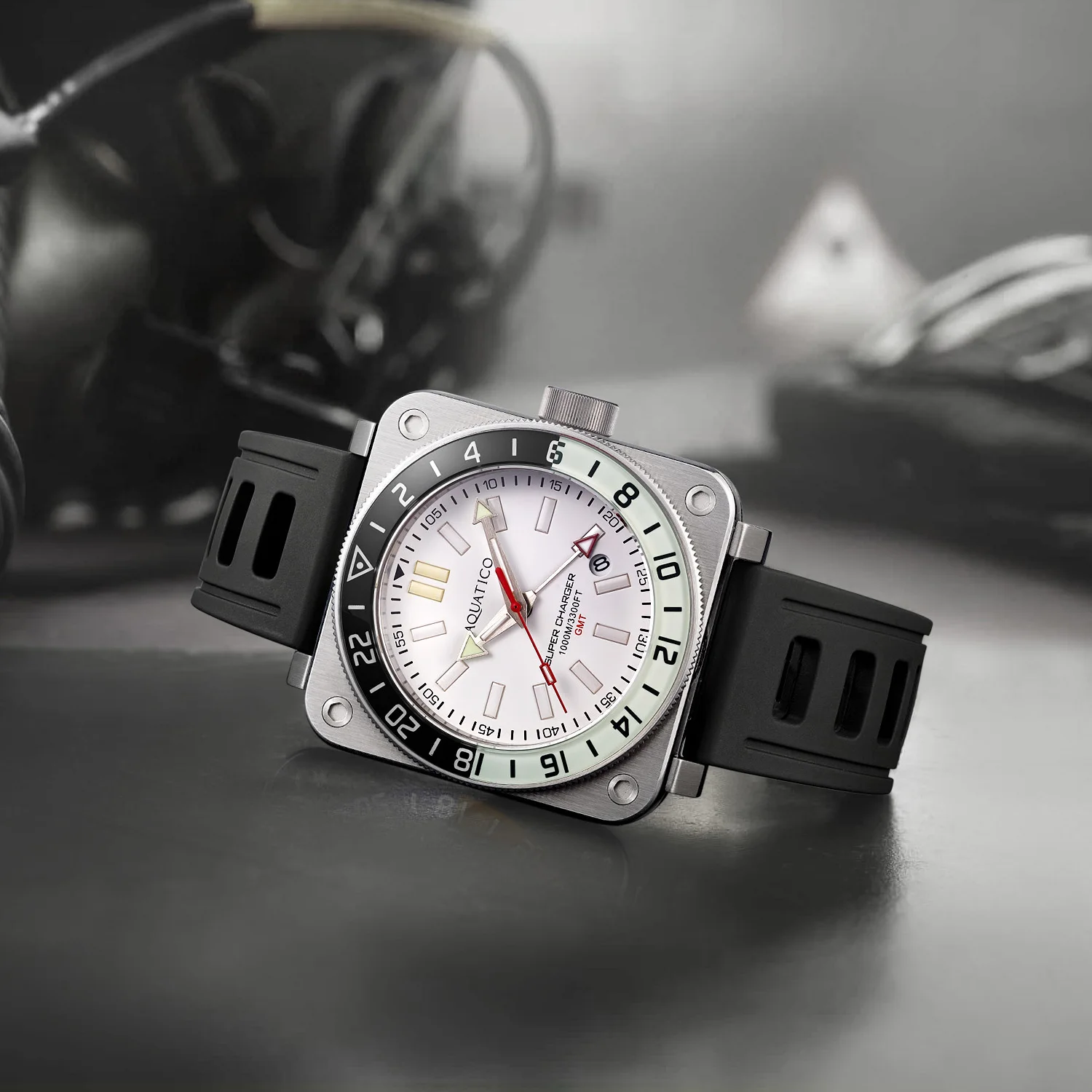 Aquatico Steel Man GMT Watch (White Dial black and white bezel)