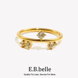 E.B.belle New White Rhinestone Crown Ring  Tarnish Free Hypollergenic Stainless Steel Jewelry 18k Gold Plated For Women Girls