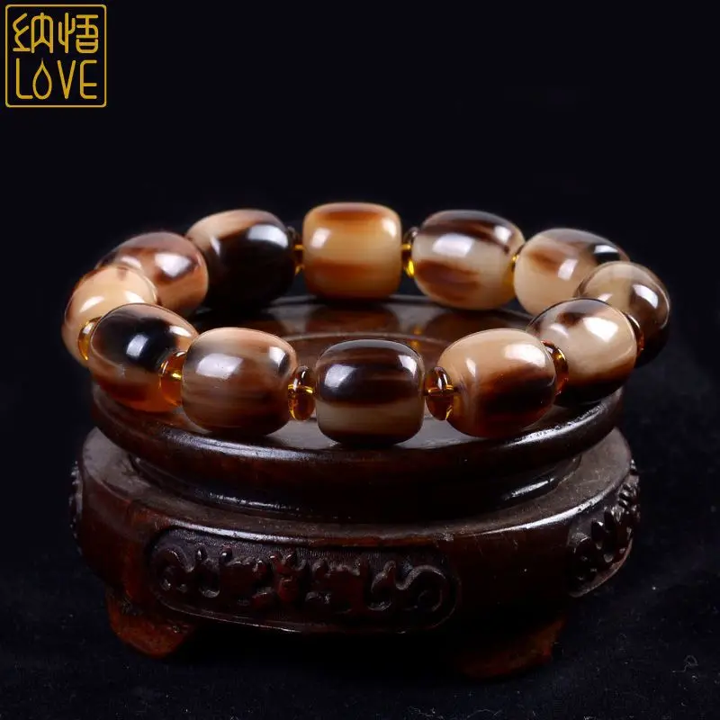 Nawu Yak Horn Bracelet, Tibetan Barrel Bead Style, Buddhist Prayer Beads, Fashionable Gift for Men and Women, Auth