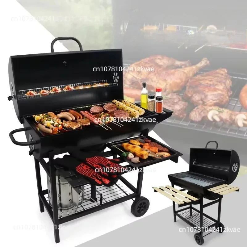 Commercial Portable Trolley Charcoal Grill Backyard Party Grill