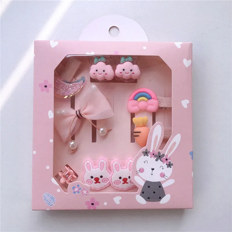 10Pcs/Lot Girls Hair Accessories Set Gift Box Cartoon Clouds Stars Flower Hair Clip Princess Bows Rabbit Bunny Ear New Headdress