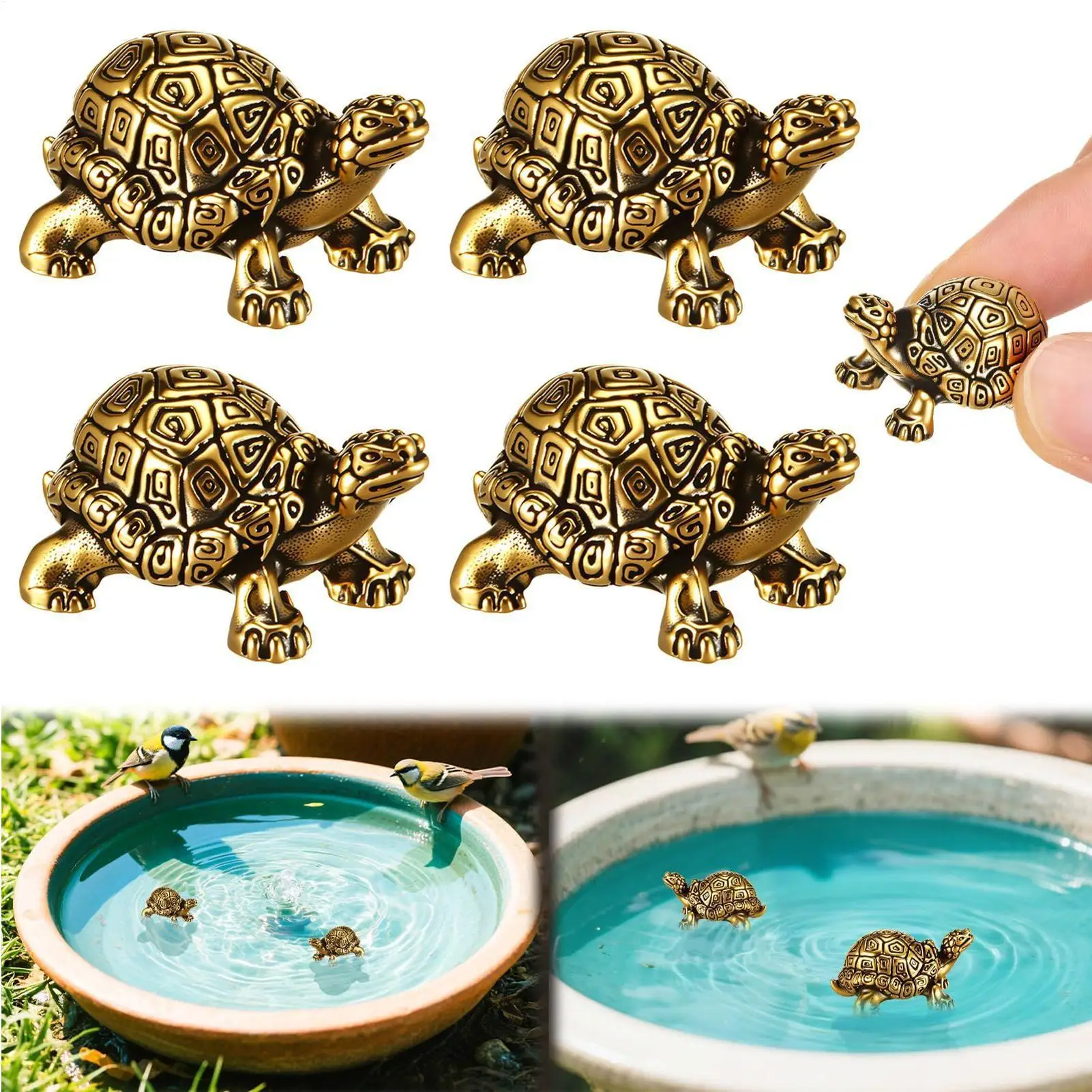 

4Pcs Bird Bath Disk Ornaments Turtle Shaped Copper Bird Bath Disc for Fountain Outdoor Garden Water Winter Cleaning Outside