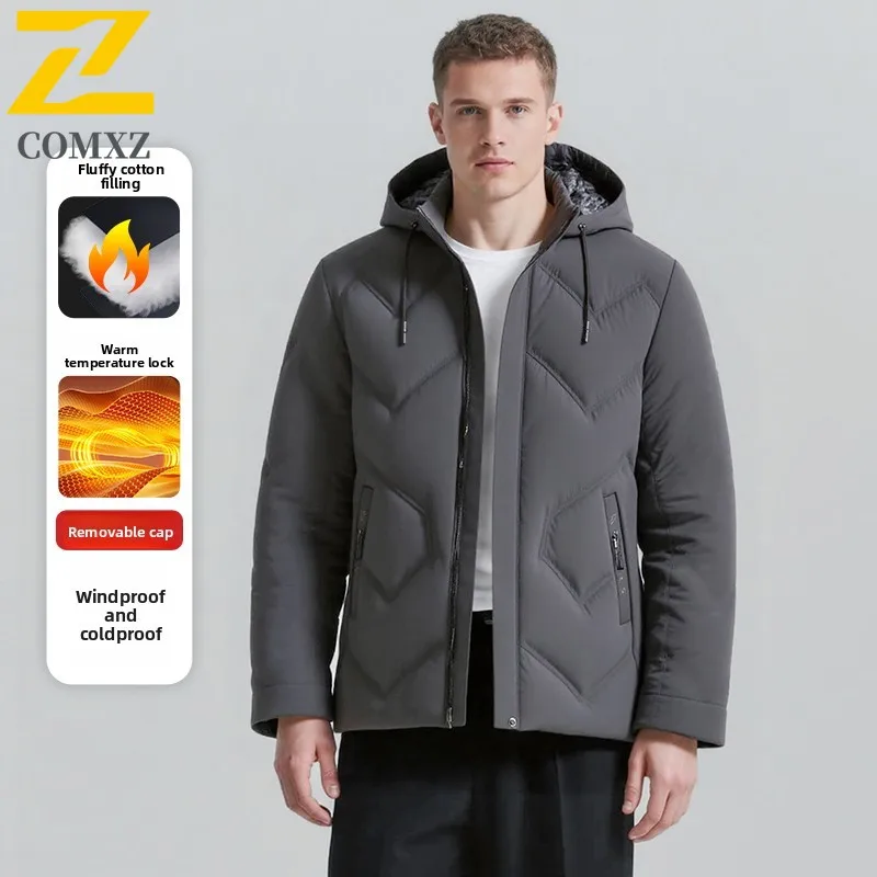 سترة قطن رجالية 2025 طبعة جديدة مع القطن سميكة الباردة والدليل على الدافئة مقنعين معطف بايك الترفيه في الهواء الطلق معطف القطن الموضة #1