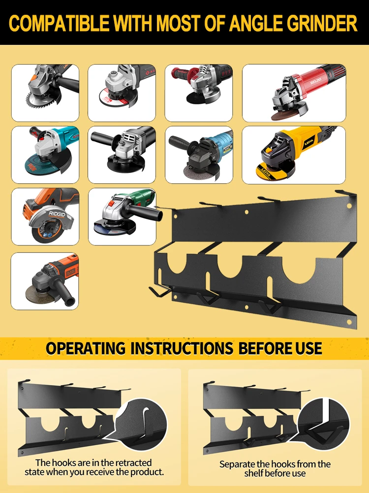 เครื่องบดมุม Wall Storage Mount โลหะติดผนังแขวนชั้นวางคงที่ผู้ถือขัด Stable สําหรับ Workshop Home Garage