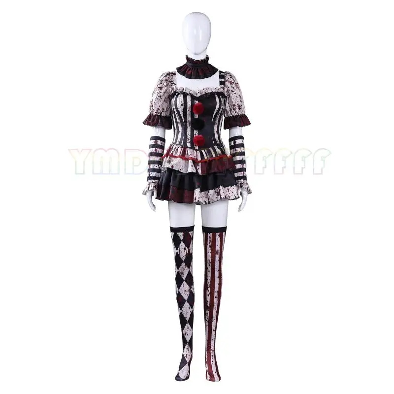 Spot Anime Dark Terror Clown Disguise with Blood Breaking Soul Party Dress Cosplay Neck Dress Sleeves Transparent Shoulder Strap view 3