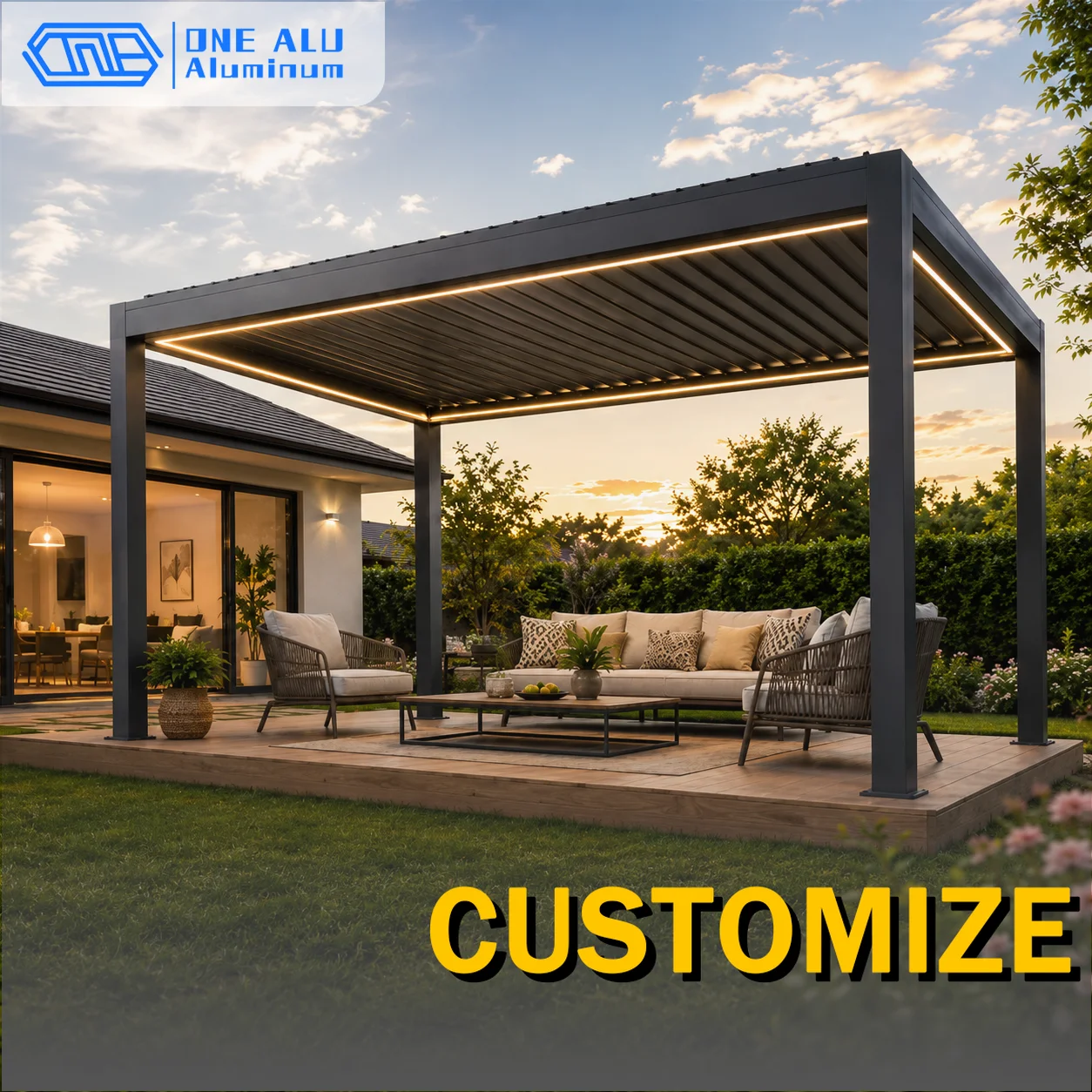 Wall Mounted Aluminum Louvered Pergola Motorized Roof Backyard Gazebo Weatherproof Outdoor Pavilion Patio Sunshade Customizable
