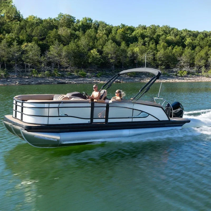 Catamarán de fiesta de pesca eléctrico de aluminio flotante de lujo ligero de 21 pies