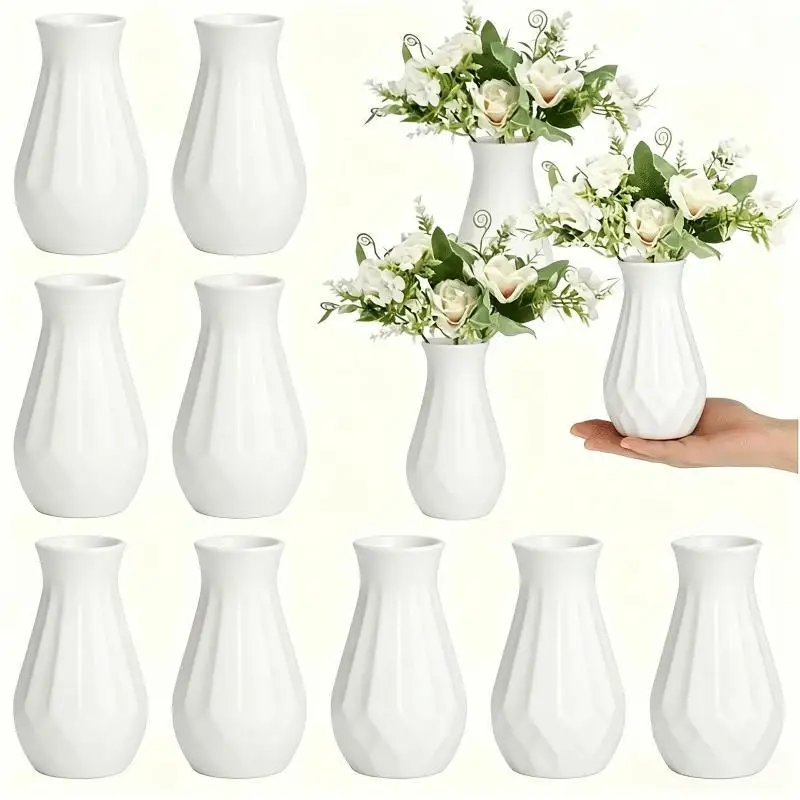 1PC White Plastic Diamond Vases, Modern Geometric Cut-Face Vases, Small Floral Vases, Home Decor, Desktop Centerpieces, Wedding
