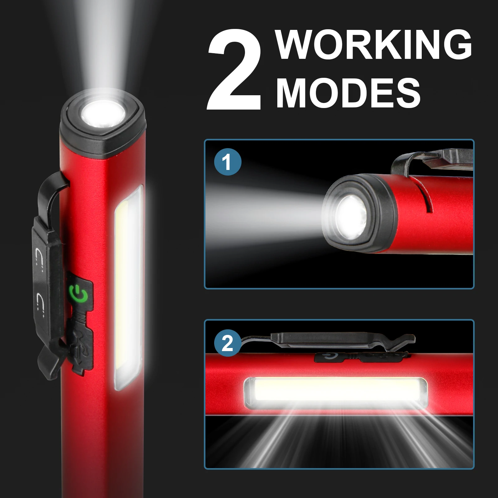 フック付きミニ充電式LED懐中電灯,防水懐中電灯,軽量,小型,緊急作業用