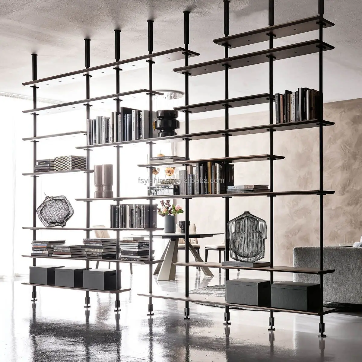 

Bookshelf Display Rack Shelf Modern Minimalist Luxury Modular Custom Metal Aluminum Frame With Led Light for Living Room Bedroom