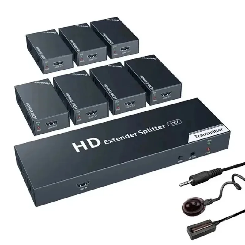 OEM ODM 1080p POC EDID splitter 1 in 7 out 50m 7 Way Audio Video Splitter 1 input 7 output hdmi extender 1080p 60hz For Mul