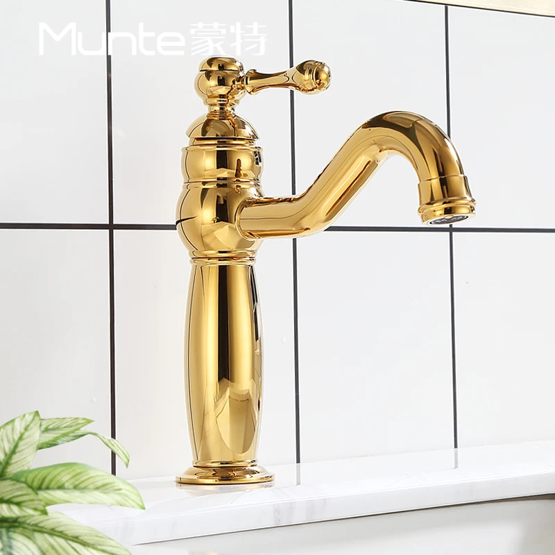 

Brass hot and cold washbasin faucet balcony washbasin European style rotating single hole washbasin