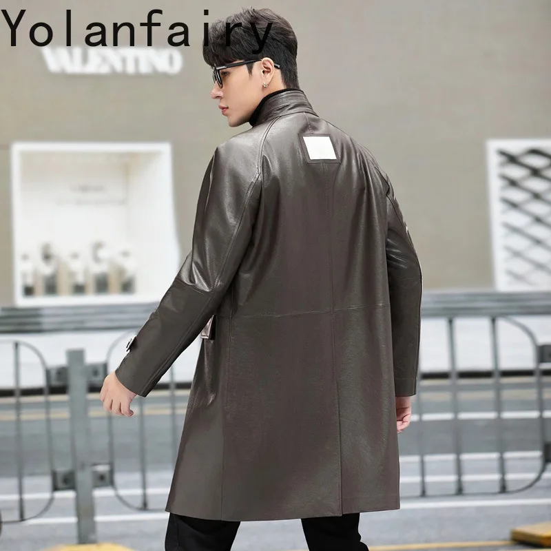 YOLANFAIRY Sheepskin Real Leather Jacket Mens Mid-long Trench Coat for Men Autumn 2024 Clothes Loose Coats Ветровка Мужская