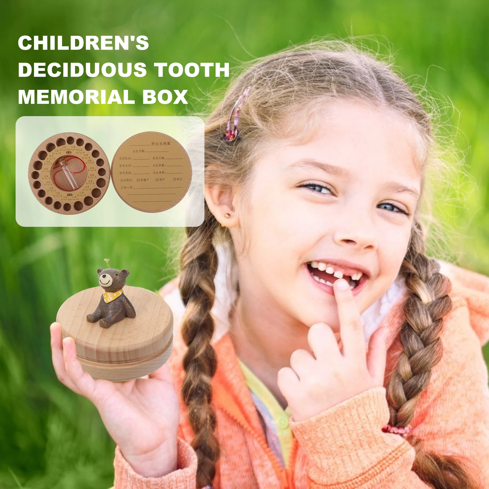 صندوق أسنان الطفل الخشبي، علبة تذكارية للرضع لتخزين الأسنان، شعر لانوغو، هدية لطيفة لتخزين استحمام الطفل #3
