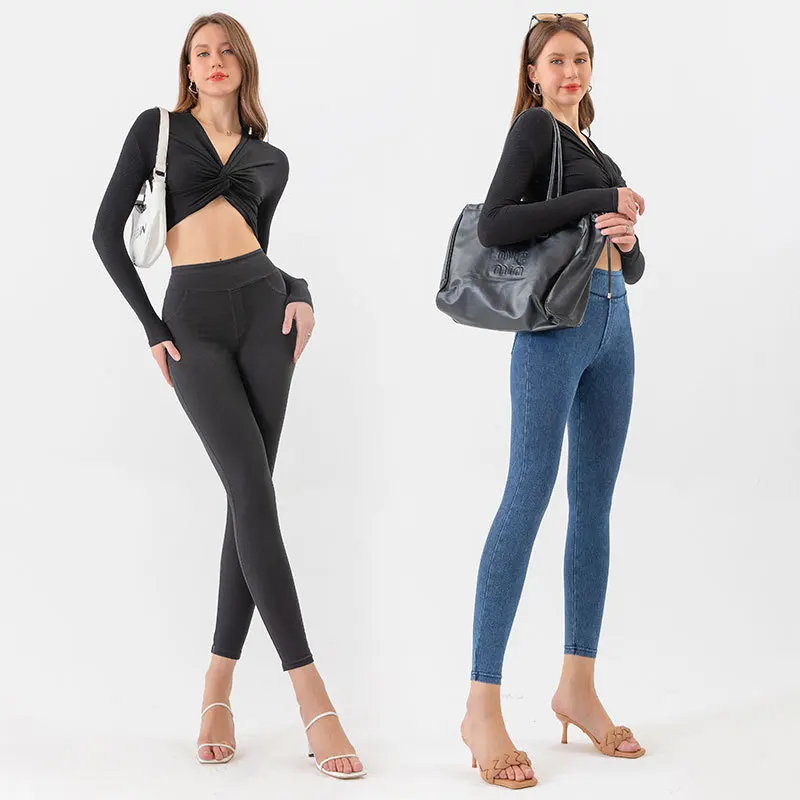 High Waist Tummy Control Joggers Women Yoga Denim Pants Stretch Butt Lifting Gym Fitness Sweatpants Casual Streetwear Trousers