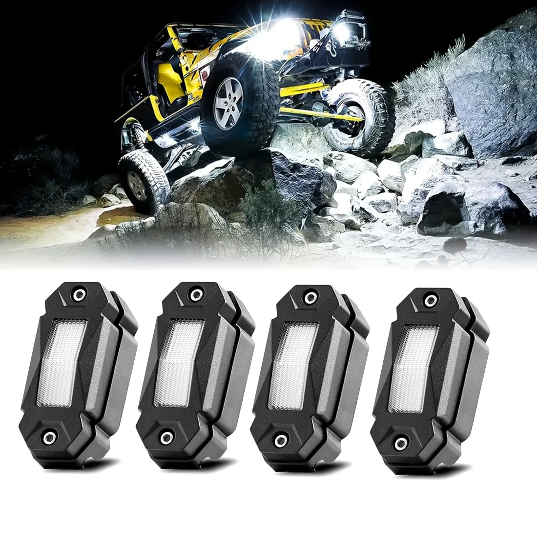 R2 White Rock Lights 4PCS Super Bright Pure White LED Rock Lights for Off-Road, Atvs, Utvs, Boats,Yachts,Waterproof Shockproof