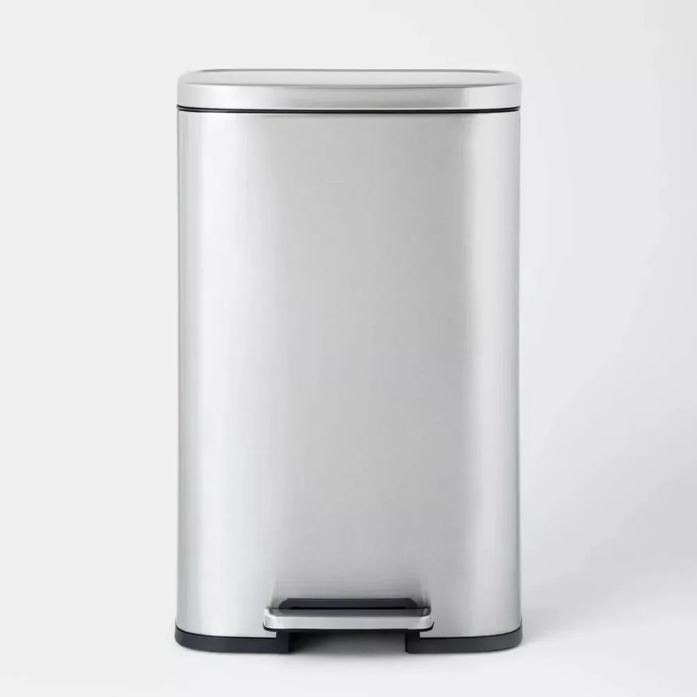 

45L Rectangular Step Trash Can, Stainless Steel Garbage Can, Durable Pedal & Inner Bucket, Pedal Garbage Bin