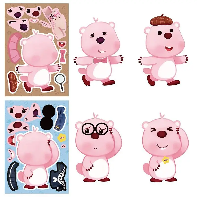8 Blatt Cartoon Kawaii Anime Loopy Aufkleber Niedliches Puzzle Make-a-Face Spiel Sticker DIY Kinder Zusammenbau Puzzle Spielzeug Aufkleber – Detail 5