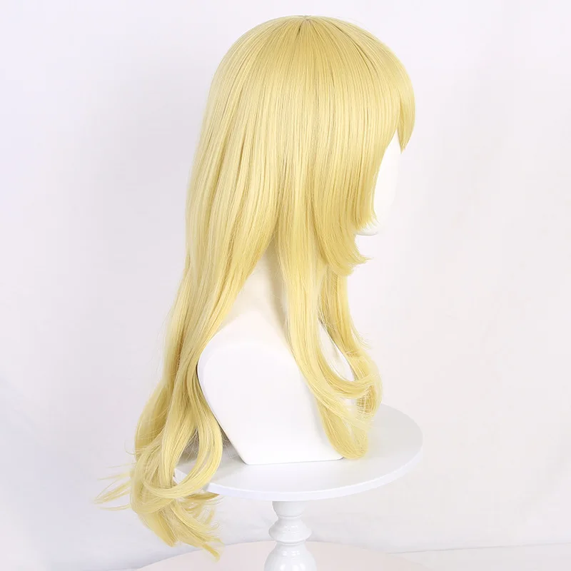 Wig Cosplay Anime Miyazono Kaori Rambut Keriting Emas Panjang 75cm Wig Sintetis Tahan Panas Halloween