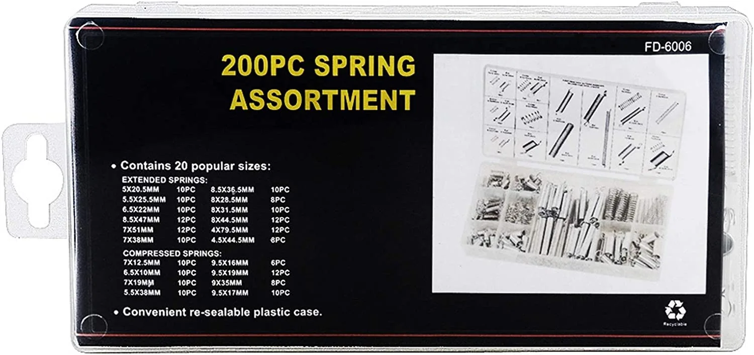 200 шт. набор пружин, 20 размеров, набор пружин сжатия и удлинителей из оцинкованной стали для домашнего механического ремонта