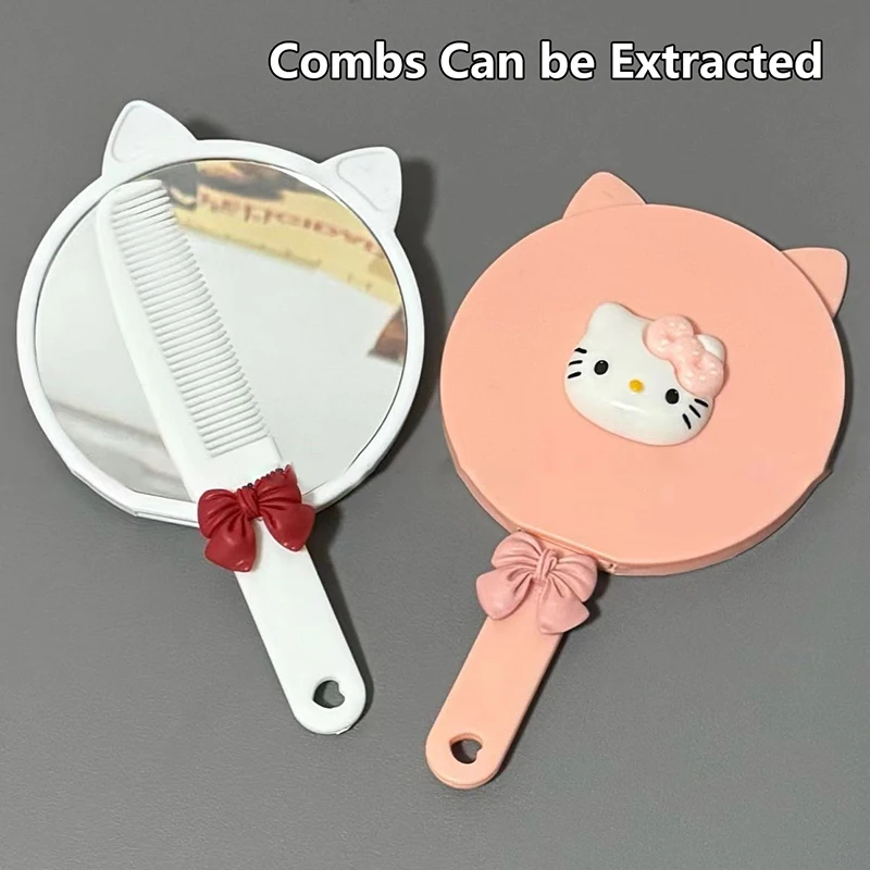 Sanrio Set sisir Kawaii lucu Hello Kitty sisir cermin, alat Styling pijat rambut sikat ekstrak cermin genggam