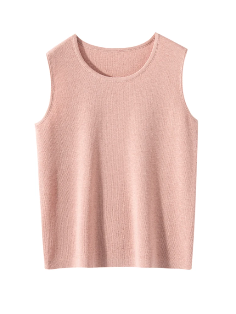 

High Quality Spring Summer Women Vest 30% Merino Worsted Wool Knitwear O-Neck Solid Pullover Sleeveless Clothing Tank Tops