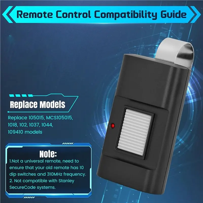 ABJF-For 1050 Linear Stanley Multicode Garage Door Remote,310Mhz 10 DIP Linear Gate Opener Remote,Replace MCS105015 2Pcs