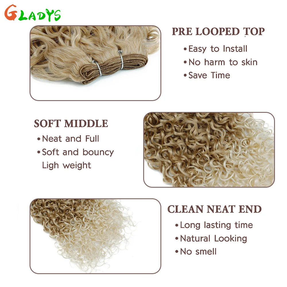 20 pouces vague d'eau paquets Extensions de cheveux Ombre brun bouclés paquets Extensions brun clair cheveux synthétiques paquets pour les femmes