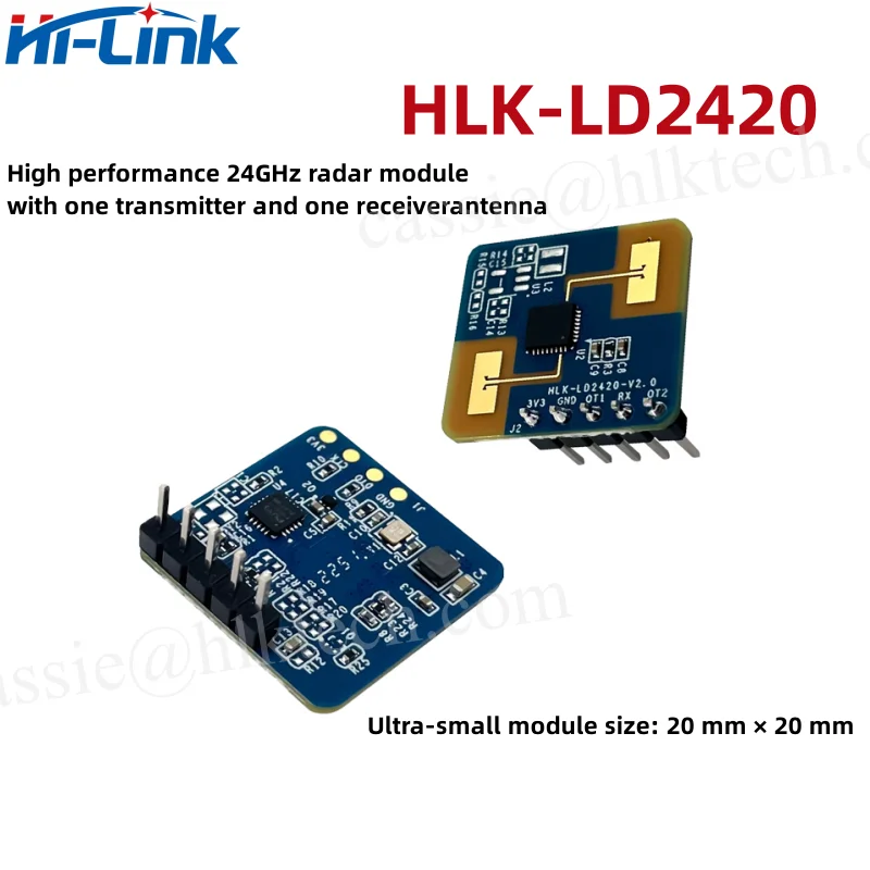 Factory hot sale HLK-LD2420 kit 3.3V 50mA high performance 24GHz radar sensor module with one transmitter and receiver antenna