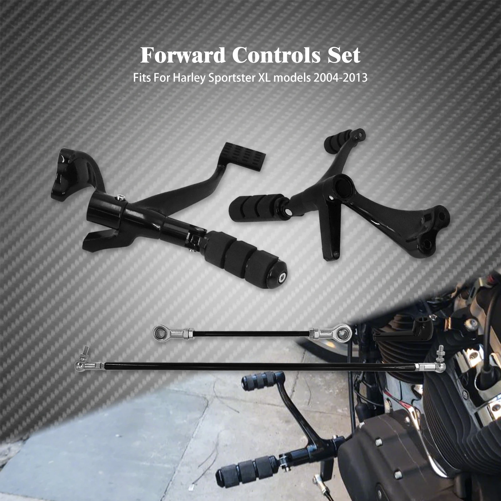 Motorcycle Black Forward Controls Complete Kit Pegs Levers Linkages For Harley Sportster XL883 XL1200 2004-2013 2014-2022