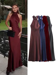 HH Women Fashion Dress Solid Sleeveless Backless Bow Decoration Zipper Female Summer Elegant Slim Long Dresses 2 Color