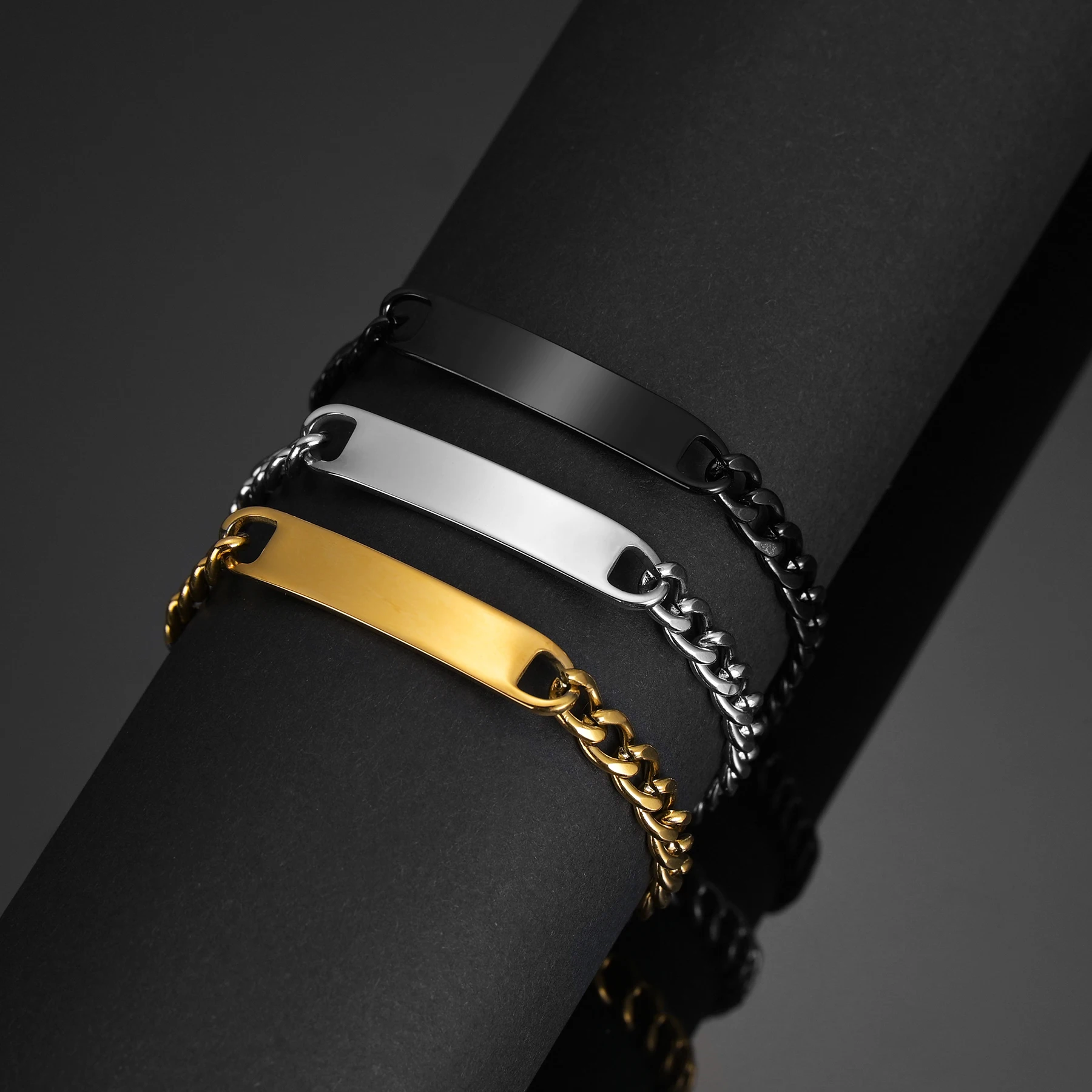 UZone Stainless Steel Romantic Bracelet for Women Men with Empty Heart Blank Bar Couple Bracelet Birthday Christmas Jewelry Gift