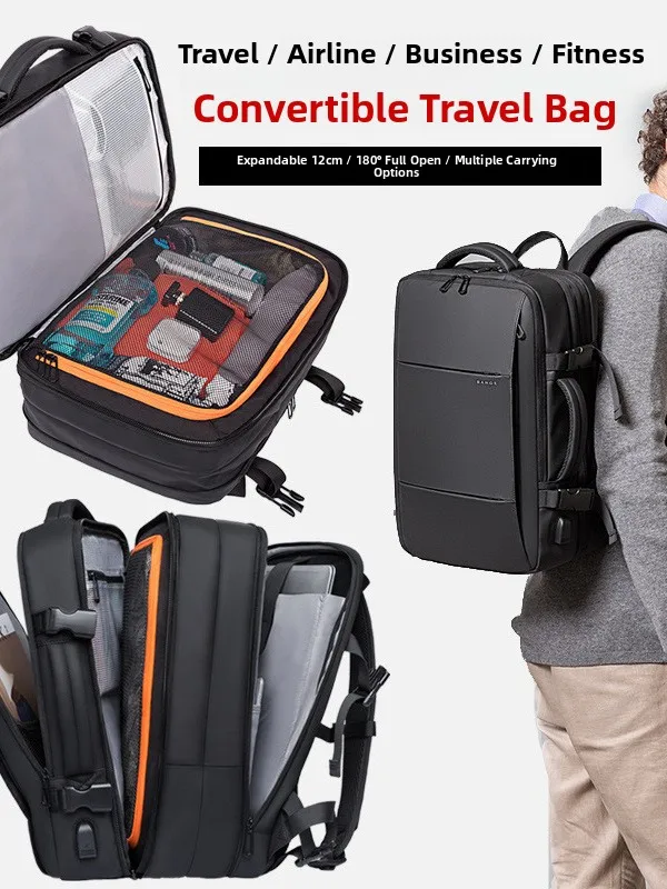 BANGE New Men's Business Backpack Travel Outdoor College Student Bag Waterproof Large Capacity Double Shoulder Bag Soft Material