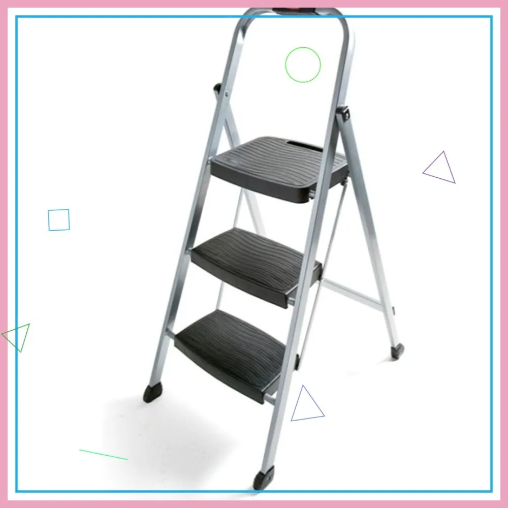 

3-Step Steel Folding Ladder with Hand Grip, Non-Slip Feet, Silver, ANSI Safety Tested, No Assembly