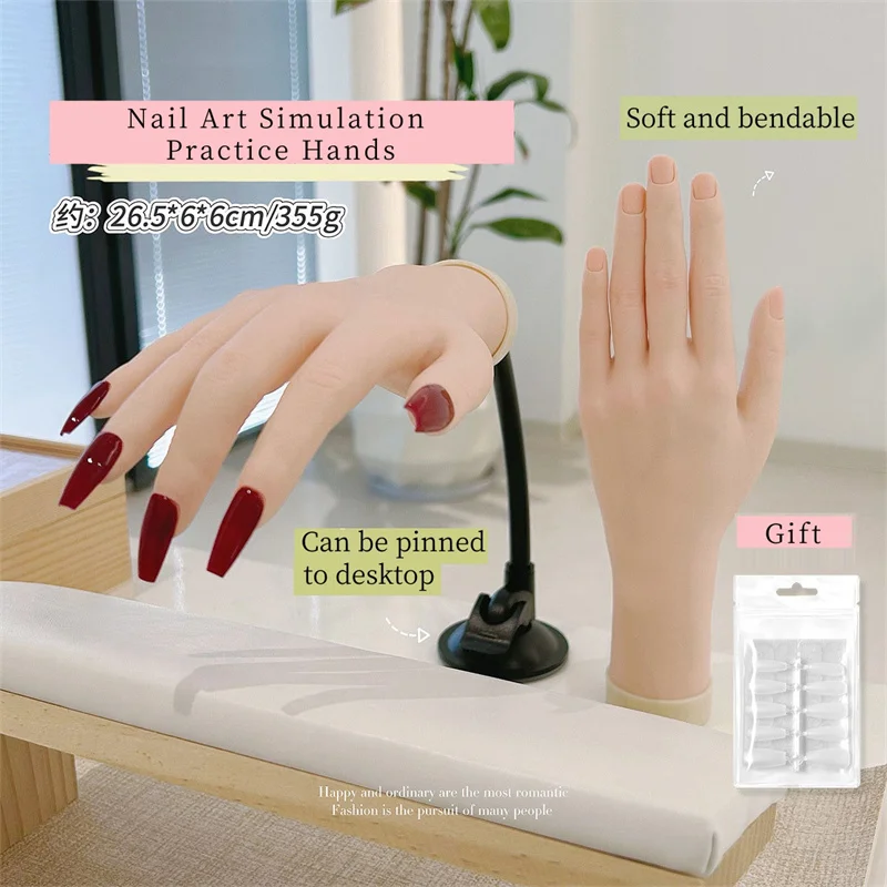 Novice Nail Practice Fake Hand Simulation Soft Silicone Bendable Nails Art Training Press On Nails Jewelry Display Manicure Tool
