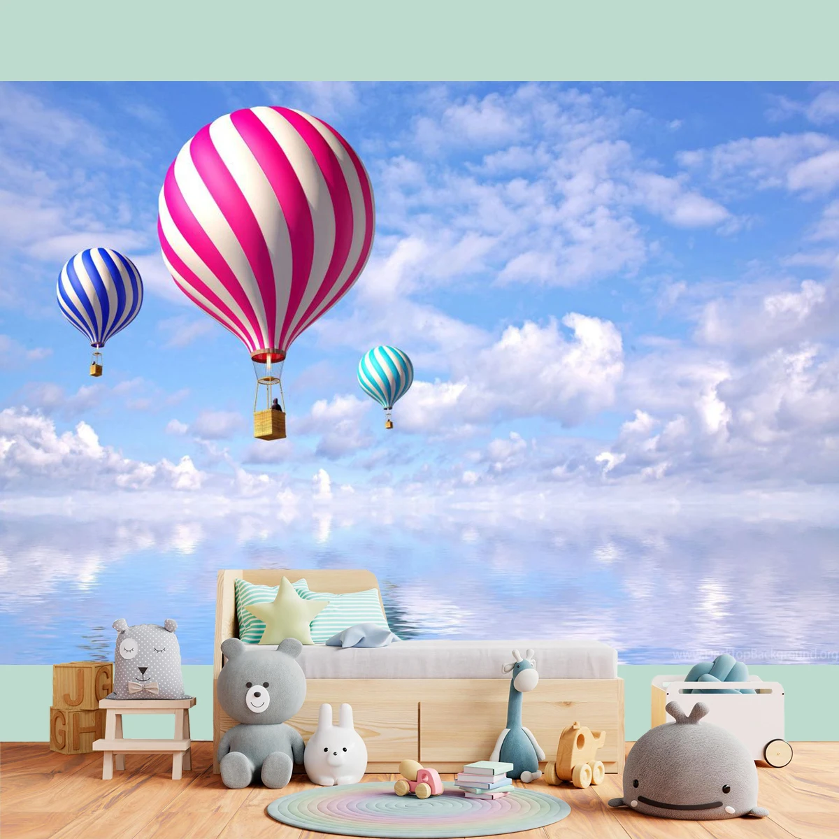 Hot Air Balloon Backdrop Blue Sky White Clouds Boy Birthday Party Background Photography Prince Baby Shower Celebration Banner