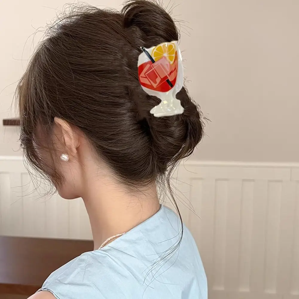 

Acrylic Cocktail Theme Hair Clip Ponytail Clip Beach Style Creative Shark Clip Goblet Shape Geometry Acrylic Hair Claw