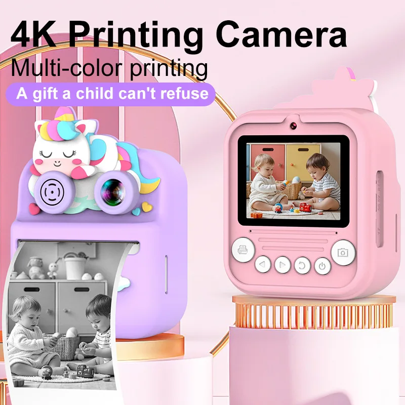 

Mini Instant Print Camera 48MP 2.4 Inch IPS Screen Color Photo Printer Rechargeable Portable Digital Camera for Kids Gift Toy