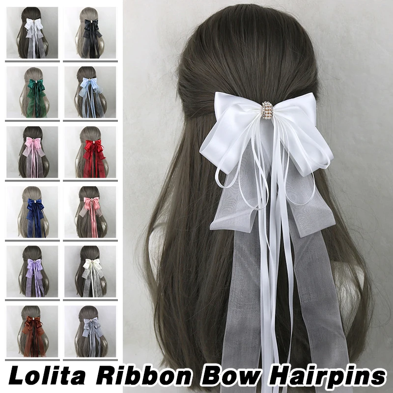Lolita fita arco bandana com grampos de cabelo argola de cetim renda babados borlas faixas de cabelo doce meninas acessórios para o cabelo cosplay