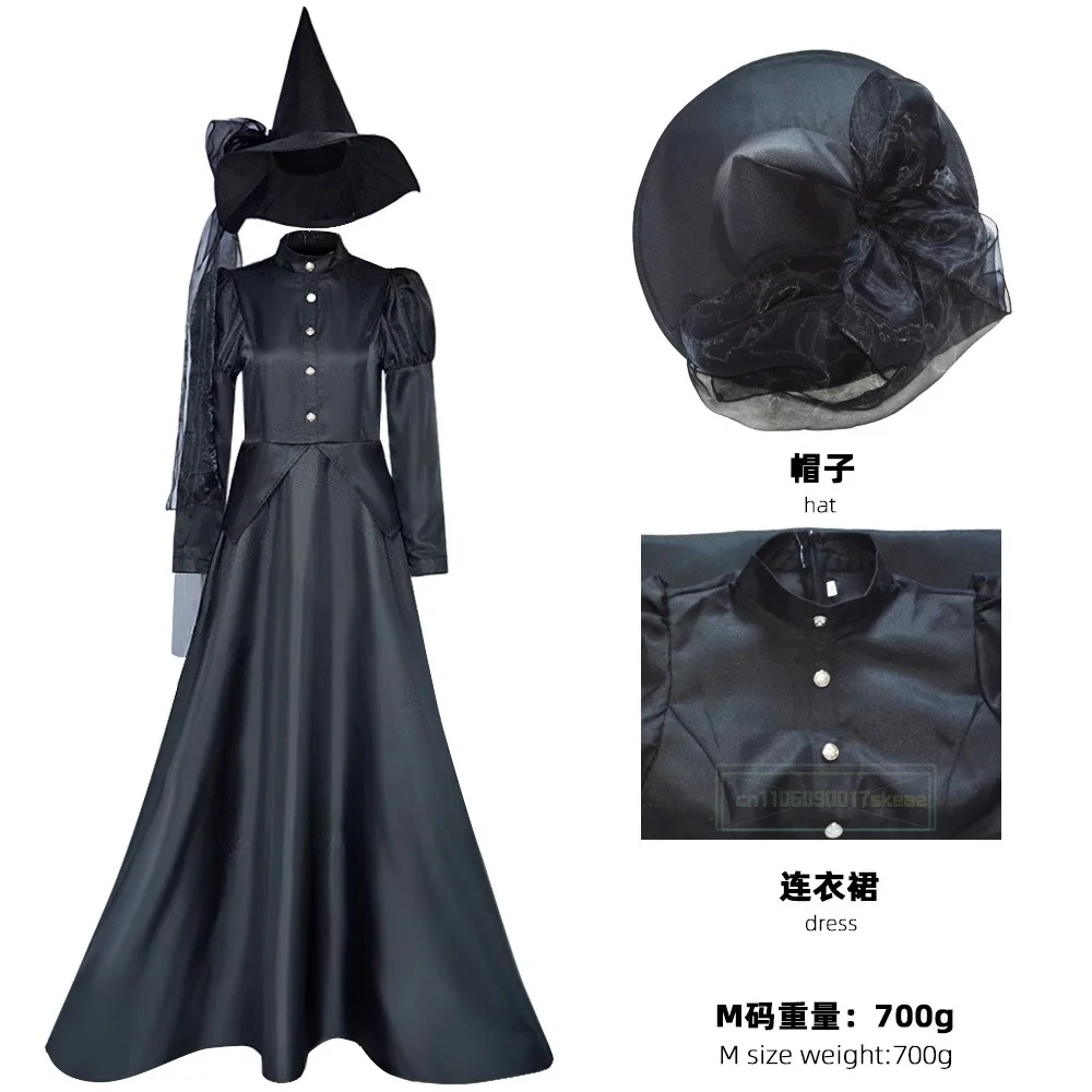 

Anime Black Witch Cosplay Costume Wizard of Oz Deluxe Wicked Witch Costume Black Length Dress Adult Halloween Fancy Costume