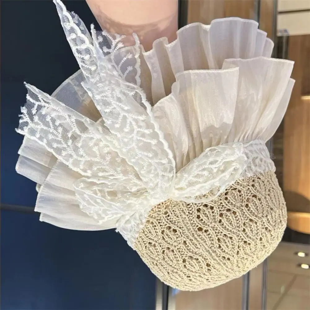 Breathable Crochet Sun Hat Sun Protection Beach Hat Wide Brim Straw Hat for Women Foldable Beach Sun with Ruffle Bow Breathable