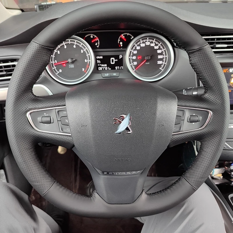 

Diy Handmade Sewing Car Steering Wheel Cover for Peugeot 408 2015-2020 Genuine Leather Car Accessories Black