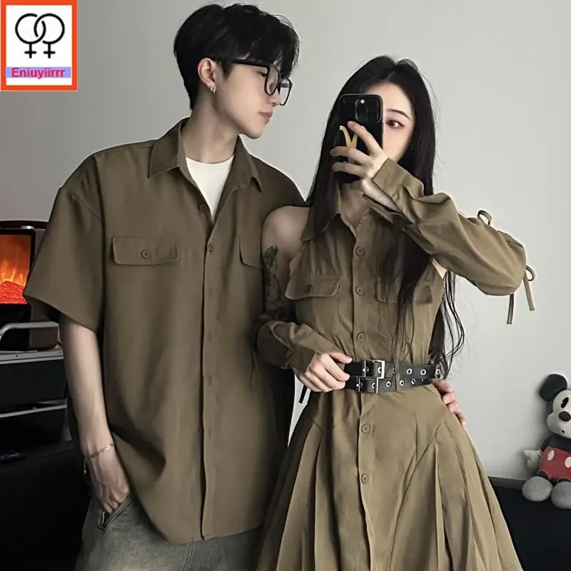 Casal combinando roupas para férias, lua de mel, roupas de verão, data, meninas, namorado, fêmea, homem, amantes, camisa retro casal, vestido, 2022